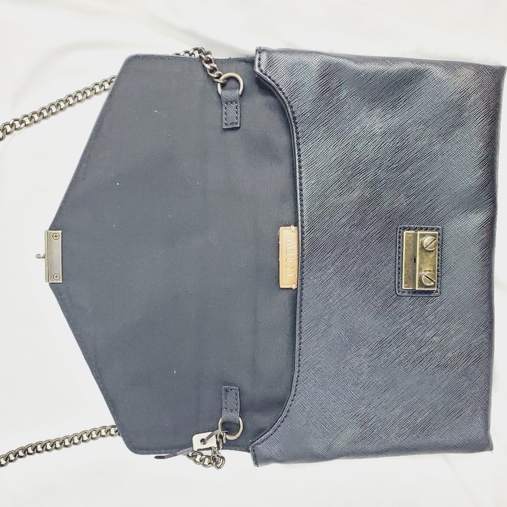 JCrew Perforated Vegan Leather Black clutch with Chain Shoulder Strap Bag Purse - Picture 7 of 13